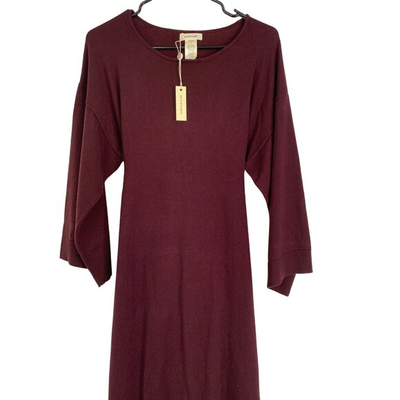 NWT Max Studio Wine Midi Kimono Sweater Dress S Wide Sleeve Belt RT10540 - Picture 3 of 7